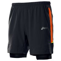 Asics short 2in1 Fuji zwart/neon oranje heren (foto 1)