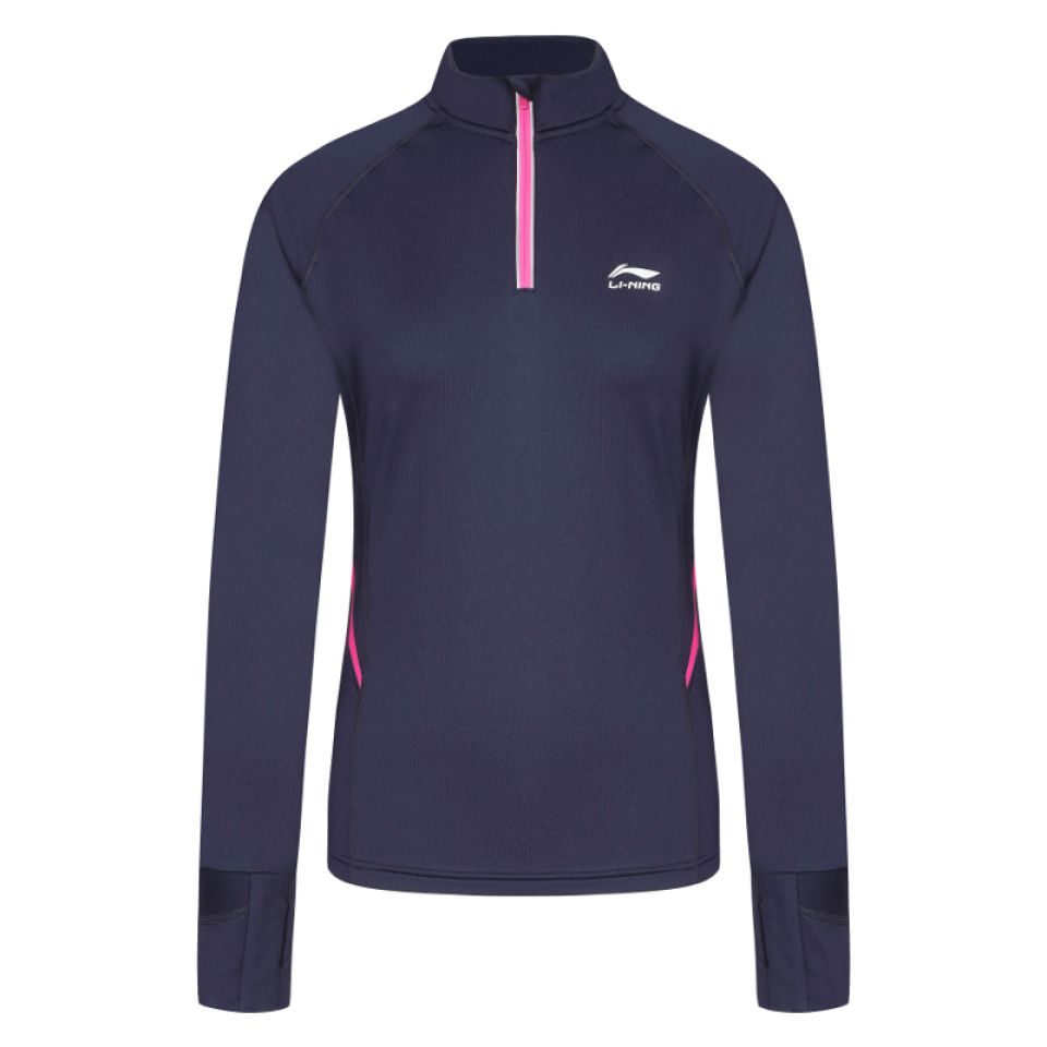 Li-ning shirt lange mouw winter 1/2 zip donkerblauw/roze dames (foto 1)