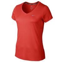 Nike shirt korte mouw Miler V-neck crimson dames (foto 1)