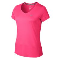 Nike shirt korte mouw Miler V-neck pink dames (foto 1)
