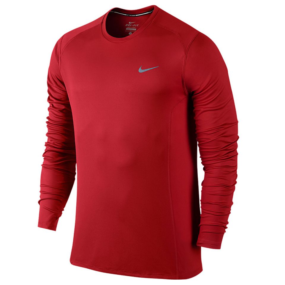 Nike shirt lange mouw Miler university red heren (foto 1)
