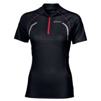 Asics shirt korte mouw 1/2 zip zwart/neon pink dames