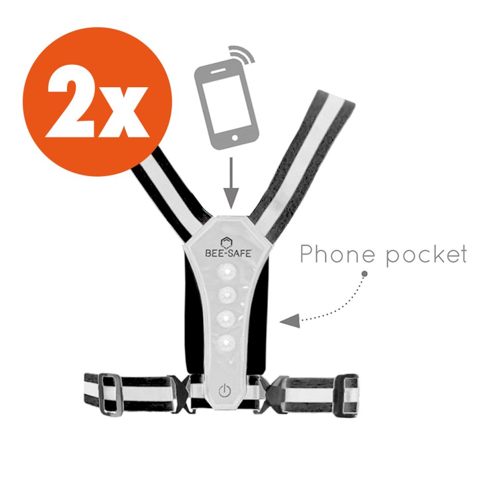 Bee-Safe reflectievest LED lampjes USB met telefoonzak (2 stuks) (foto 1)