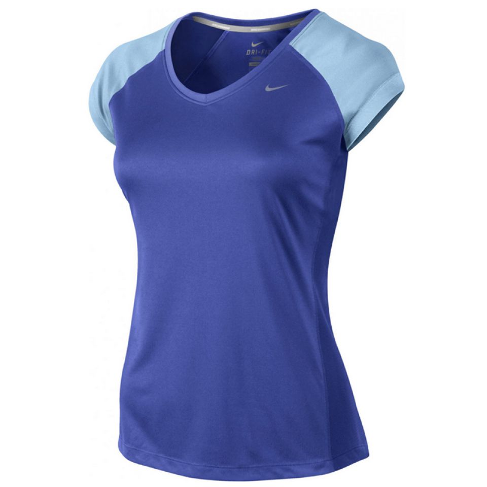 Nike shirt korte mouw Miler V-neck blauw/lichtblauw dames (foto 1)