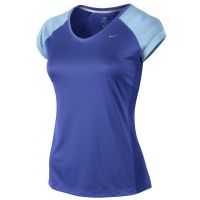 Nike shirt korte mouw Miler V-neck blauw/lichtblauw dames