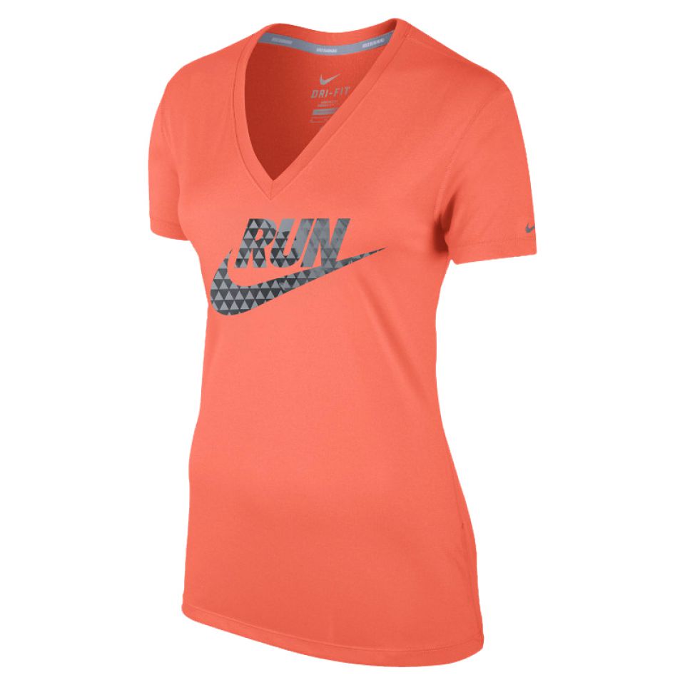 Nike shirt korte mouw Legend V-neck oranje dames (foto 1)