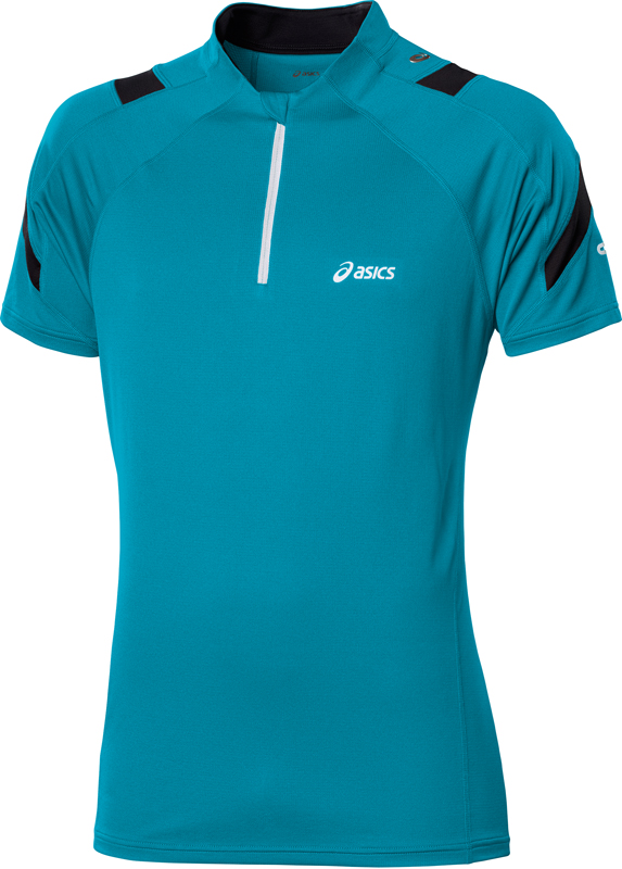 Asics shirt korte mouw met 1/2 zip L2 caribbean/zwart heren kopen – Heren