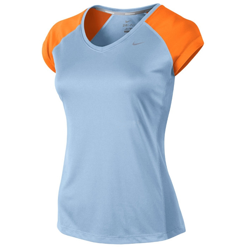 boog Haven Dosering Nike shirt korte mouw Miler V-neck lichtblauw/oranje dames kopen – Dames